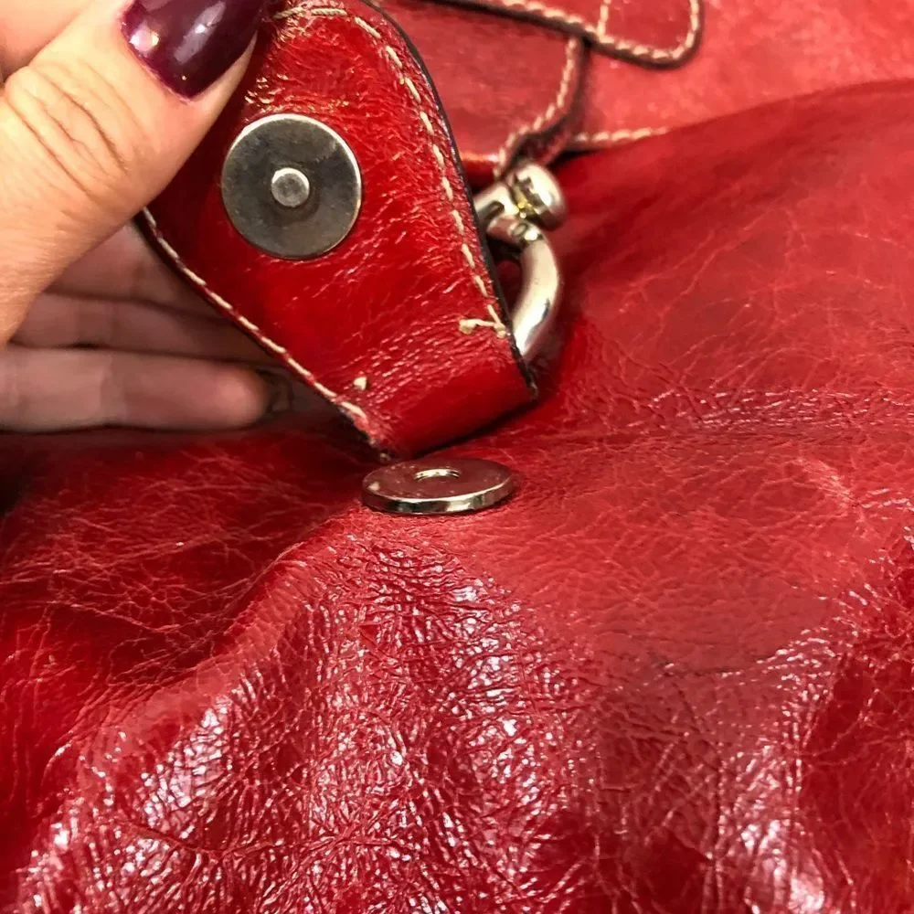 Abro Large Red Leather Italian Made Bag‎ Purse Tote